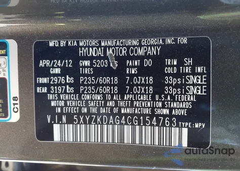2012 Hyundai Santa Fe Limited V6 from USA, damaged, VIN 5XYZKDAG4CG154763